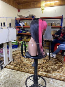 Haute qualité os droite femme perruque en gros miel brun cheveux humains avec mince pour suisse pour dentelle frontale rose blond couleur - Product Image 4