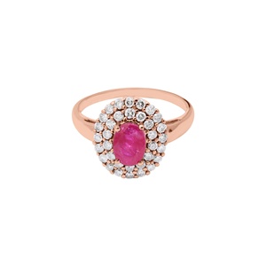 Natural Oval Ruby 14K White Gold Double Halo Engagement Ring | Diamond Cluster Fine Jewelry Gift for Women - Product Image 3
