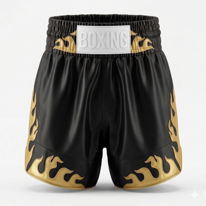 Shorts de Muay Thai respirants tissés avec des fils de soie dorés rayonnants, brodés pour honorifier l'ancienne spiritualité du Muay Thai. - Product Image 5