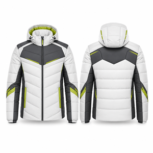 MEGAMAPLE <b>Men's</b> Winter Puffer <b>Jacket</b> Sporty Color Blocking Windproof Polyester Wadding Regular Fit Front Logo <b>White</b> Gray Green - Product Image 1