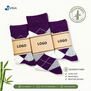 Custom LOGO <b>Material</b> Men's Spandex/Nylon/Cotton Ankle Socks Argyle Pattern Purple Colors Soft Moisture Wicking Eco Friendly - Product Image 4
