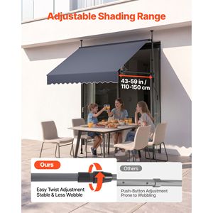 Auvent de terrasse rétractable manuel, hauteur réglable 78 pouces, abri pare-soleil pour porte et fenêtre - Product Image 4