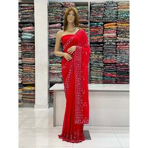 Hermoso Vestido de Noche, Sari con Trabajo de Espejo Real para Fiestas - Product Image 5