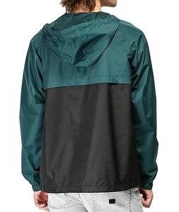 Veste coupe-vent à capuche pour homme, verte et noire, demi-zip, imperméable, légère, décontractée, coupe-vent, pour l'extérieur - Product Image 4
