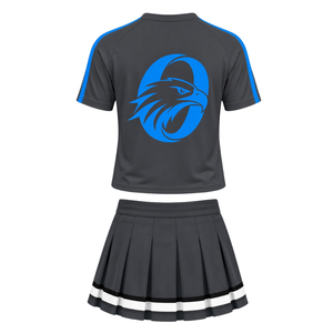 Ensemble uniforme de cheerleading gris-bleu : T-shirt à manches courtes et jupe plissée – Tenue de sport pour entraînement, compétition et performance - Product Image 2