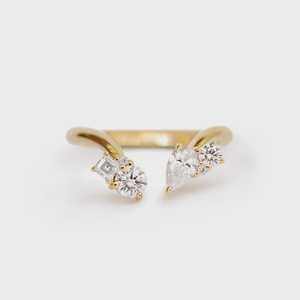 Mixed Lab Grown Diamond Open Cuff Stackable Rings 1.8mm Round Pear Minimalist Luxury Open <b>Gap</b> Wedding Bands 10k 14k Solid Gold - Product Image 1
