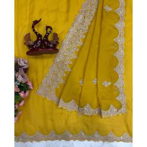 Party Wear Saree con Secuencia y Cording Bordado Trabajo Vestidos Elegantes - Product Image 4