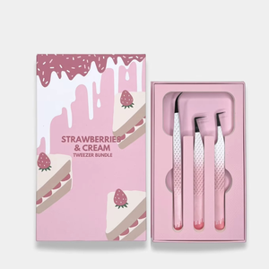 Custom logo diamond grip Eyelash Tweezers Set Stainless Steel <b>Precision</b> <b>Tools</b> White Gold Pattern Box Packaging - Product Image 6