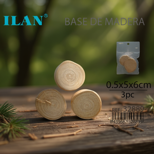Base in Legno Naturale Rotonda ILAN 0.5x5x6cm, Set da 3 Pezzi per Artigianato - Product Image 3