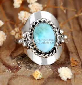 Best Selling larimar 925 Sterling Silver Larimar <b>Ring</b> Handmade Boho Oval Cabochon <b>Statement</b> <b>Ring</b> for Women Party Gift - Product Image 3