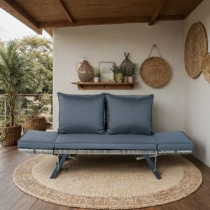 1 PCS Patio Wicker Side Foldable <b>Bench</b> Grey Wicker with Dark Grey <b>Cushion</b> for Backyard Conversation - Product Image 3