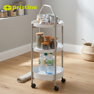 Carrito Auxiliar Redondo de Metal Moderno y Resistente de 3 Niveles con Ruedas y Fácil Limpieza para Cocina y Sala de Estar, Contenedor de Alimentos - Product Image 6