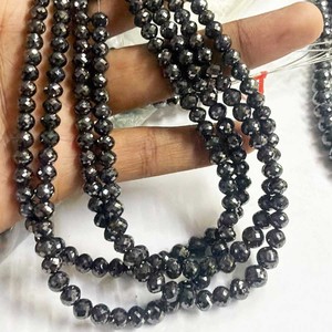 Cuentas de Diamante Natural Negro Facetadas en Forma de Bola de 4-6 mm, Hilo de 16 Pulgadas, Certificado CMA, Marca Jaipurgemshouse, Rajasthan, para la Fabricación de Joyas - Product Image 1