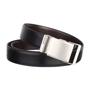Ceinture en cuir de vachette réversible avec boucle automatique rectangulaire argentée, ceinture formelle pour homme, design uni - Product Image 1