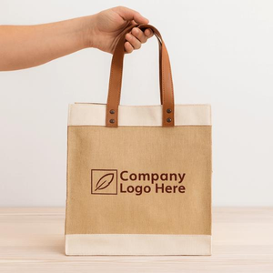Bolsa de Yute Ecológica con Asas de Cuero Vegano, Bolsa de Compras Premium para Regalos Corporativos, Logotipo Personalizado - Product Image 4