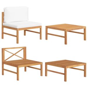 Ensemble de salon de jardin en bois de teck et polyester crème, durable et élégant pour l'extérieur - Product Image 1