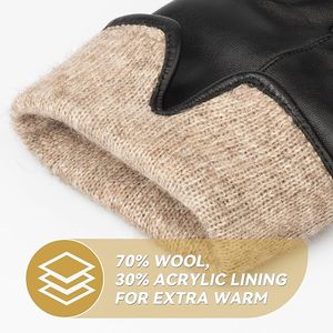 Gants en cuir pour femmes, hiver, en laine de mouton, chauds pour temps froid, compatibles écran tactile, collection femme - Product Image 6