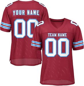 Custom American Football Jersey Men's V-Neck Mesh Sublimated Breathable Short Sleeve Team Name 00 Red White Blue - Product Image 1