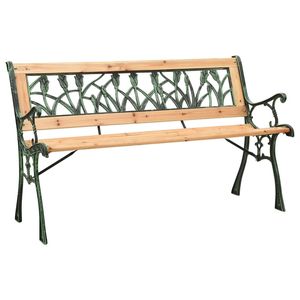 Banc de jardin en bois de sapin vert massif avec structure en fonte et revêtement en PVC, mobilier de patio en bois naturel - Product Image 1
