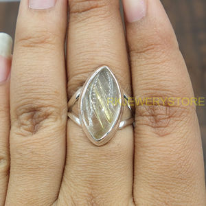 แหวนควอตซ์รูไทล์สีทอง แหวนเงินแท้ 925 แหวนสเตทเมนท์ แหวนสัญญาสำหรับเธอ แหวนสำหรับผู้หญิง ของขวัญคริสต์มาสสำหรับภรรยา - Product Image 2