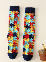 Chaussettes de sport personnalisées de haute qualité Colormix Puzzle Design Chaussettes en coton confortables pour hommes femmes Chaussettes athlétiques décontractées amusantes ODM