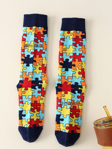 High Quality Custom Sports <b>Socks</b> Colormix Puzzle Design Comfortable Cotton <b>Socks</b> For Men Women Fun Casual Athletic <b>Socks</b> ODM - Product Image 3