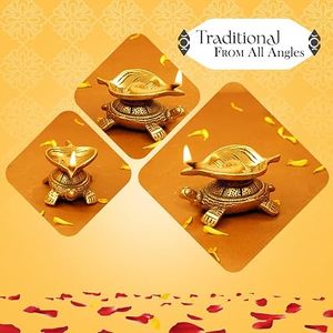 Lámpara de aceite de tortuga de latón chapada en oro con llama encendida para oración y decoración Feng Shui - Product Image 2
