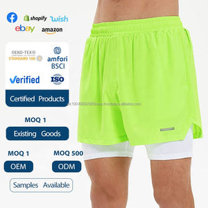 Vente en gros de shorts de course à taille élastique à double couche avec poche pour hommes, séchage rapide, nylon spandex, décontracté, imprimé, taille adulte solide - Product Image 4