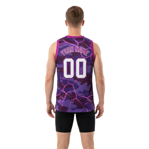 Conjunto de camiseta y pantalones cortos de baloncesto para hombre, cuello en V, sin mangas, estampado abstracto, nombre del equipo, número, uniforme para adultos, 100% poliéster, secado rápido - Product Image 2