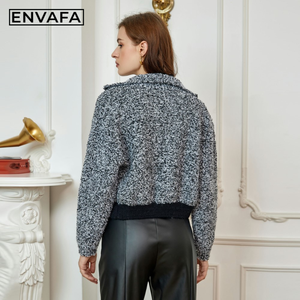 Women Crocheted Oblique Zipper High Neck <b>Cardigan</b> <b>Sweater</b> Knitwear Short Stand Collar Casual Soft Breathable 100% Polyester - Product Image 2