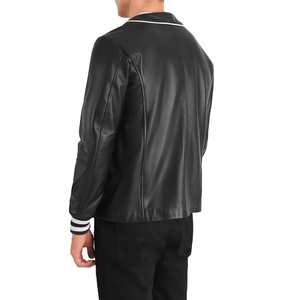 Stylish Mens Navy Blue Printed Soft PU Leather Jackets Fully Customized With 100% Original Sheepskin Front Closures Style Zipper - Product Image 3