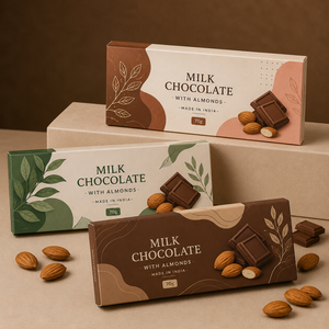 Caja de embalaje para barra de chocolate con almendras EcoRev, 70g, hecha en India, cartón rígido rectangular, ecológica, apta para alimentos. - Product Image 2