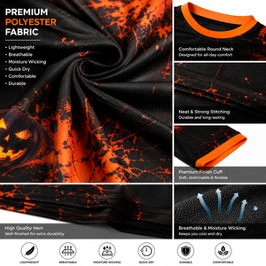 T-shirt d'Halloween pour hommes, imprimé personnalisé, motif citrouille 3D, château hanté, chauve-souris, noir et orange, manches courtes, streetwear décontracté, sport - Product Image 5