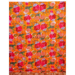 Couverture Kantha en coton biologique 100% double taille, imprimée à la main au Rajasthan, réversible, vintage, écologique, pour toutes les saisons, confortable - Product Image 1