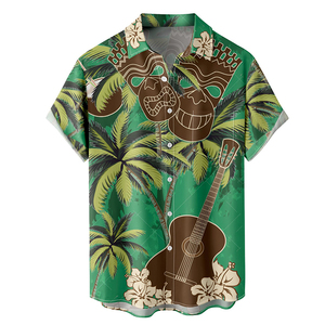 เสื้อฮาวายชาย พิมพ์ลายดิจิทัล แขนสั้น ปกคอปก กระดุมเขาสัตว์ สไตล์ลำลอง ชายหาด ฤดูร้อน โพลีเอสเตอร์ 100% แห้งเร็ว - Product Image 5