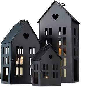 Ensemble de lanternes décoratives en métal noir pour bougies, lanternes suspendues, décoration de la maison, centre de table de mariage, ensemble cadeau - Product Image 1