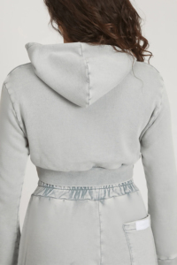 Conjunto de chándal 2 en 1 para mujer, de invierno, liso o estampado, 100% algodón polar, estilo urbano, ecológico, con sudadera corta y capucha, lavado ácido y efecto desgastado por el sol - Product Image 2