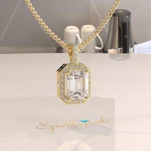 Octagon Cut Moissanite Geometric 14K <b>Gold</b> 2.5CT Certified <b>Pendant</b> Necklace - Product Image 3