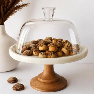 Support à gâteau en marbre avec dôme, supports à gâteau en verre de luxe, support à gâteau de mariage, plateau rond en marbre gris pour pâtisserie - Product Image 6