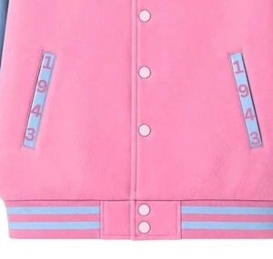 เสื้อแจ็คเก็ตวาร์ซิตี้ Gama Phi Delta Sorority สีน้ำเงินชมพู ปักลายตัวอักษรกรีก โลโก้ปักแบบคอลลาจ สไตล์เบสบอล สวยงามสำหรับผู้หญิง - Product Image 4
