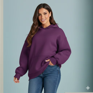 Sweat à capuche long et ample pour femme, en velours pelucheux et doux, coupe décontractée, style streetwear, en fibre de bambou, pour le quotidien - Product Image 4