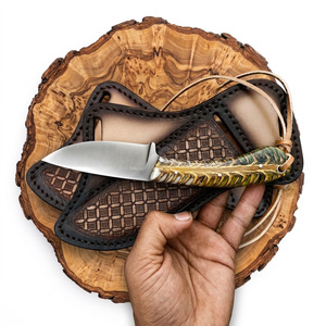 Cuchillo de Caza Hecho a Mano Personalizado, Hoja de Acero de Damasco, Punta Caída, Mango de Madera, Funda de Cuero - Product Image 2