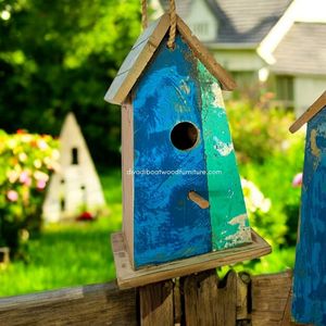 Casa para Pájaros Reciclada, Hecha a Mano, Sostenible, de Madera, Estilo Barco, Color Madera Envejecida, Jaula Original para Pájaros, Casa para Pájaros Pequeños de Exterior - Product Image 4