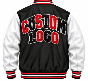 Veste universitaire personnalisée pour homme avec broderie, logo lettres noir, blanc, rouge sur le devant, simple boutonnage, col rabattable - Product Image 2