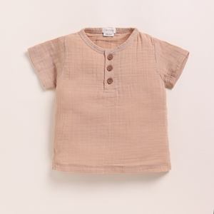 Camiseta Henley de manga corta de muselina orgánica con conjunto de pantalón de salón Latte de calidad superior + Cocoa Whisper Ropa de bebé - Product Image 2