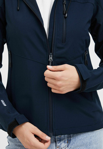 Custom Waterproof Softshell Jacket Women Windproof Outdoor Hooded Sportswear Navy Blue Breathable Full Zip <b>Coat</b> <b>Top</b> - Product Image 3