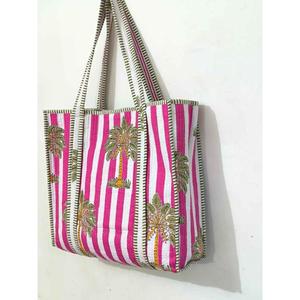 Bolso Tote de Algodón Acolchado Floral Hecho a Mano, Estilo Boho Indio, Reutilizable, para Compras, Bolso de Hombro, Bolso de Mercado para Uso Diario - Product Image 1