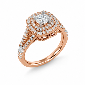 Anillo de compromiso de doble halo estilo nupcial vintage con diamante cultivado en laboratorio de corte, engaste de punta dividida con pavé, personalizado OEM ODM, oro fino - Product Image 1