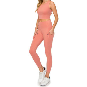 Seamless Solid Yoga Set for Women Scrunch Butt Legging Shoulder <b>Bra</b> for Gym Suit Plus Size Waist Front Logo Yoga Set - Product Image 4