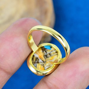 Bague en argent sterling 925 plaqué or 18 carats avec pierre précieuse ovale en cuivre jaune huître - Product Image 4